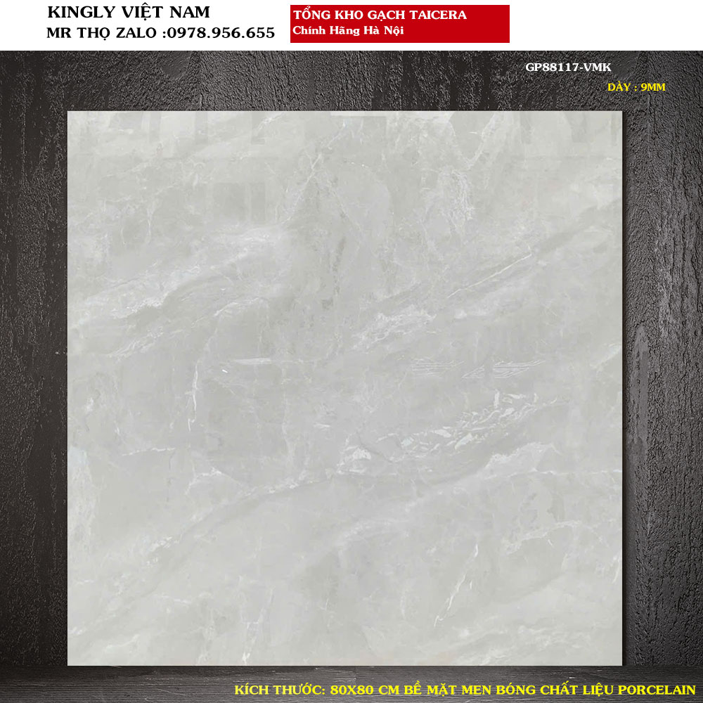 Gạch lát nền Xám ghi vân đá 80x80 Taicera GP88117 Loại 1